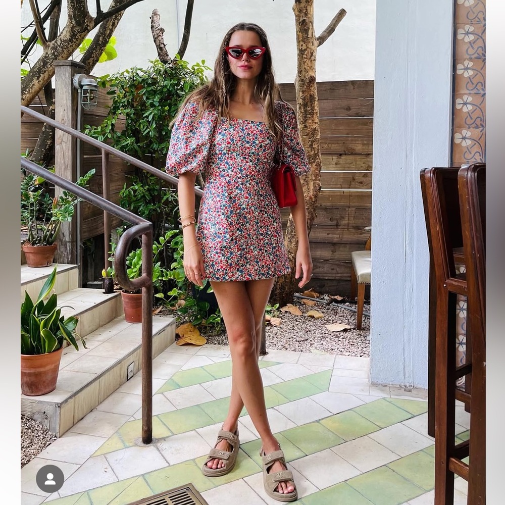 Sézane Alexandra Linen Cotton Mini Dress in Mini Fleurs